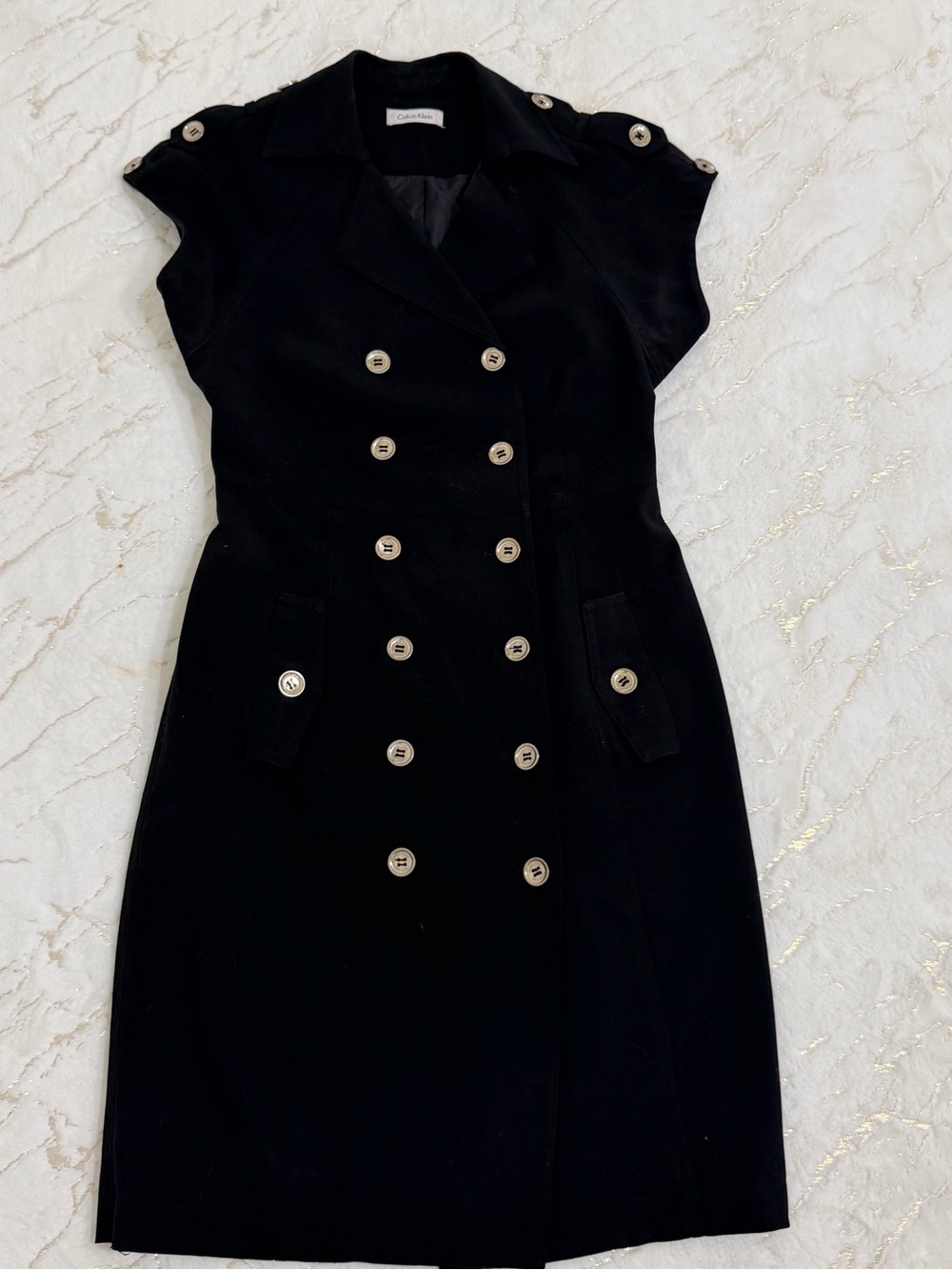 Calvin Klein Black Double-Breasted Midi Dress with Button Detail